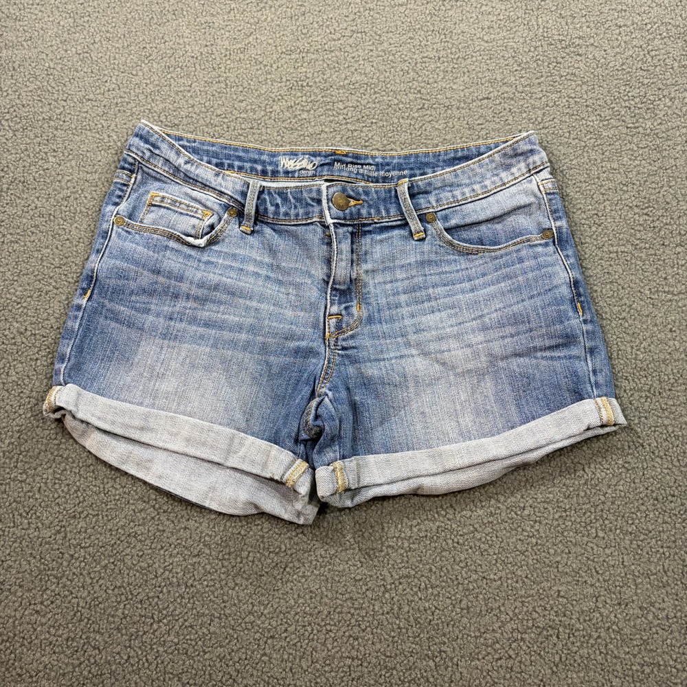 Mossimo Denim Shorts Womens 8 Blue Mid Rise Midi Cuffed Hem Stretch F16331393